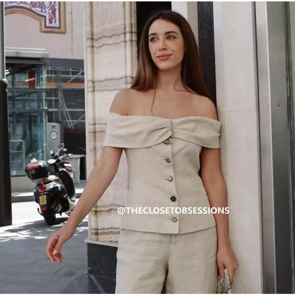 ZARA Strapless Linen Fitted Blazer NWT | Sand Tan | Structured Top - Picture 10 of 16